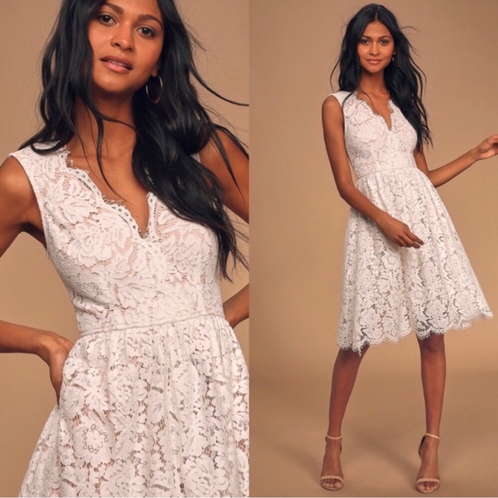 Lulu's White Lace Fit-and-Flare Dress